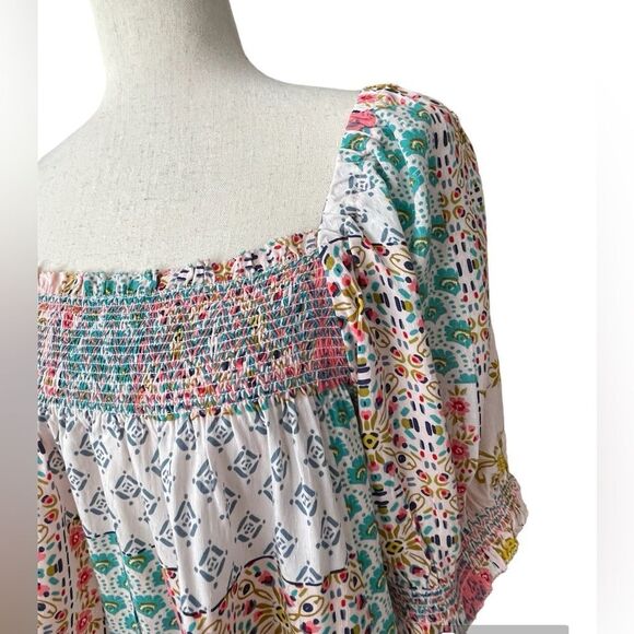Democracy short sleeve Boho patchwork print top size medium - Picture 3 of 9